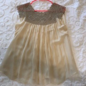 Silk blouse with crochet detail